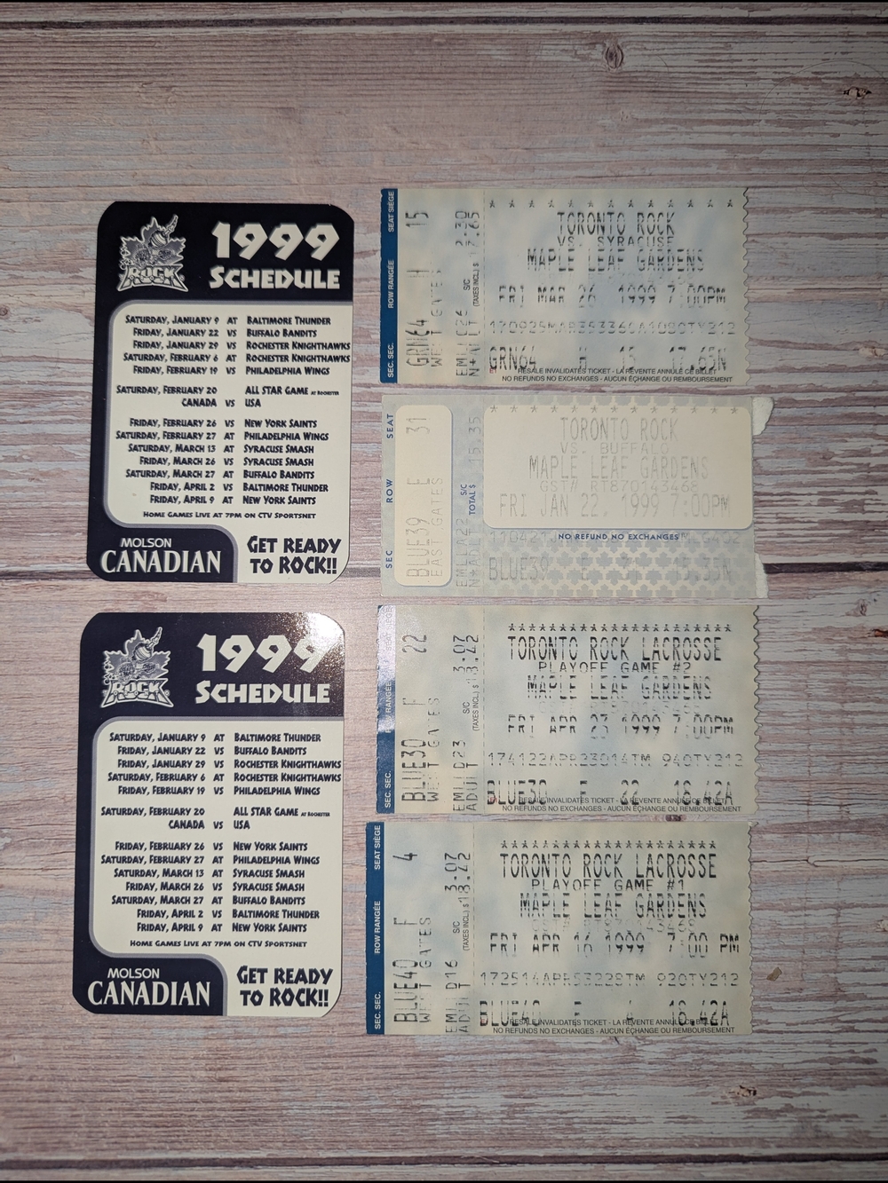1999 Toronto Rock Maple Leaf Gardens Ticket Lot Playoffs + Schedule NLL